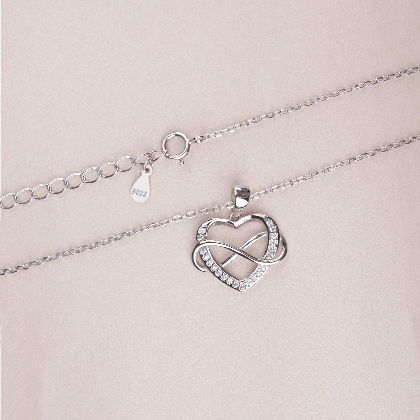 "To my beautiful Mom" Infinity Heart Necklace, 925 Sterling Silver Mother's Day Jewelry and Card