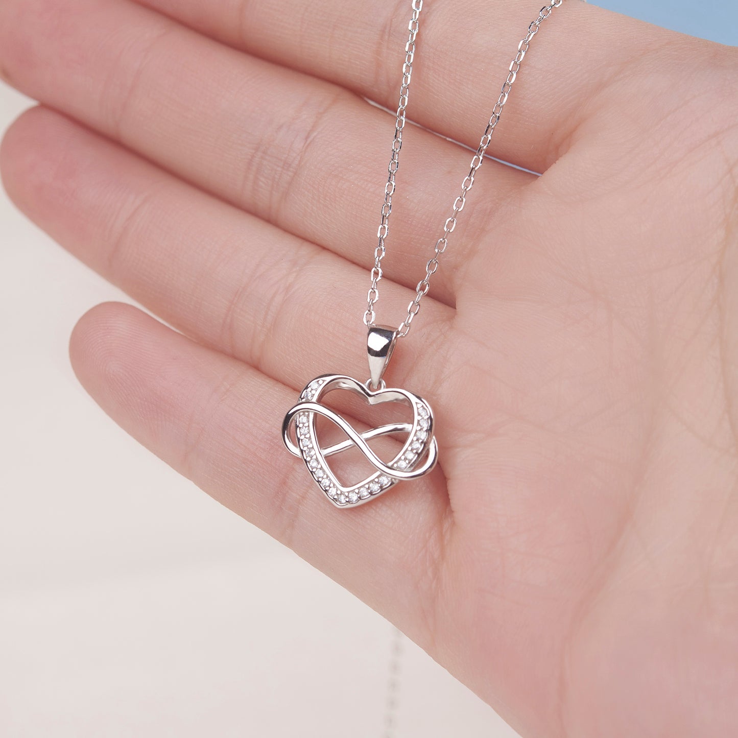 "To my beautiful Mom" Infinity Heart Necklace, 925 Sterling Silver Mother's Day Jewelry and Card