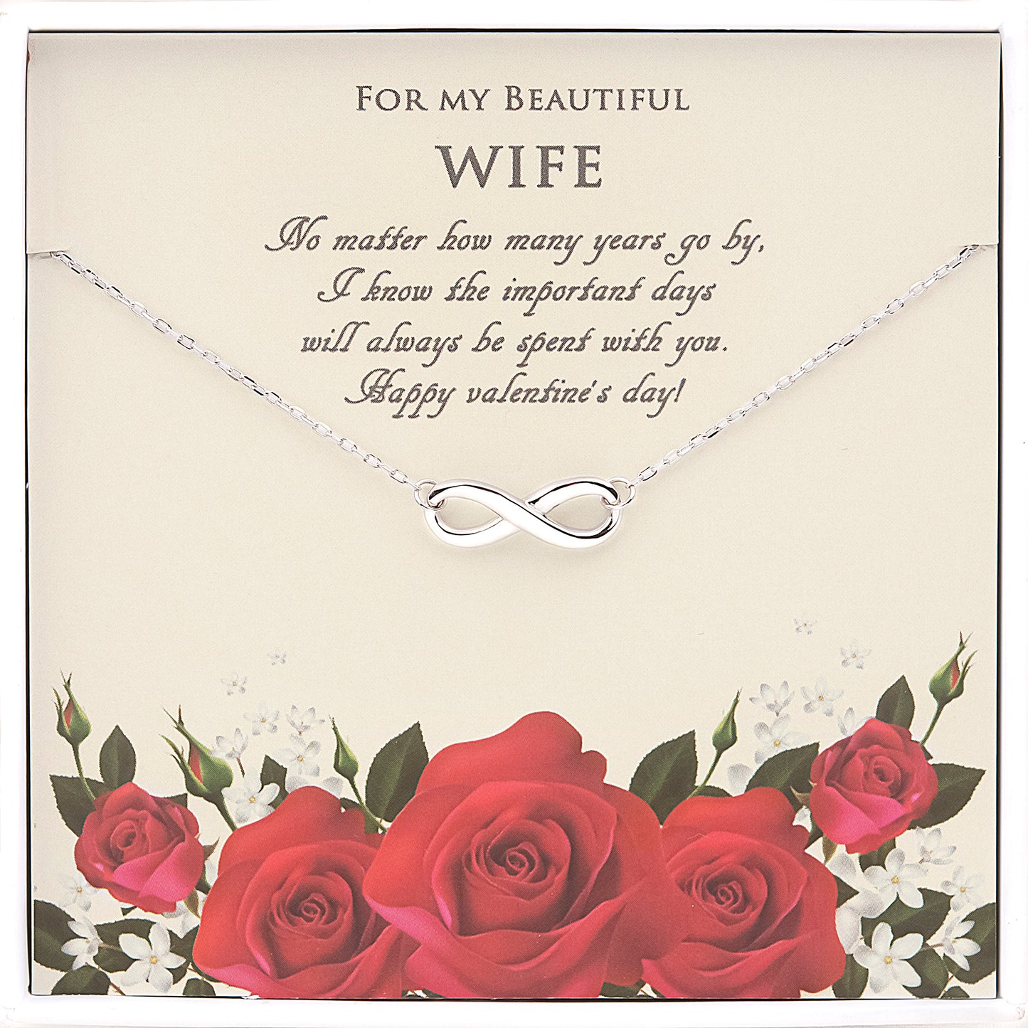 "For My Beautiful Wife" Valentine's Day Card and Infinity Necklace