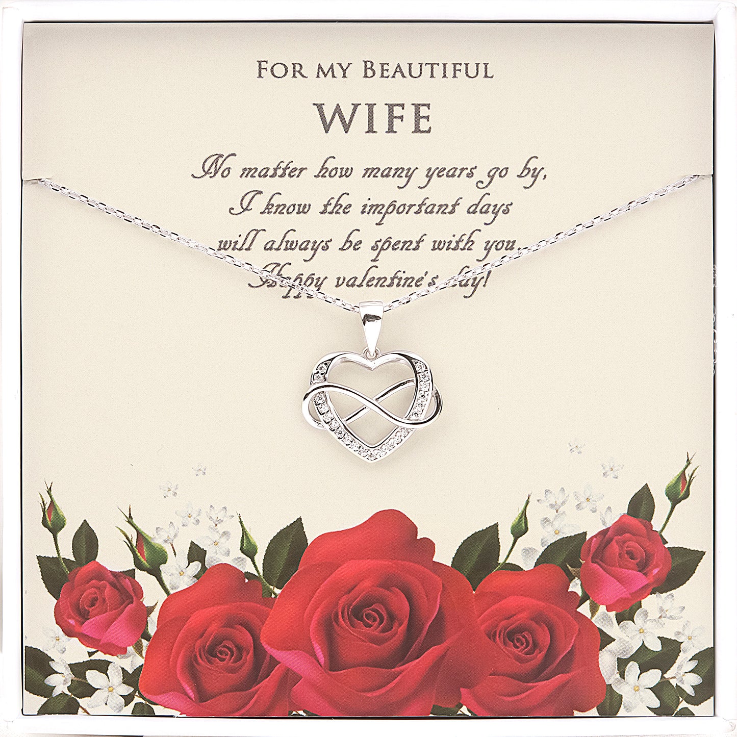 "For My Beautiful Wife" Valentine's Day Card and Infinity Heart Necklace