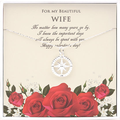 "For my Beautiful Wife" Valentine's Day Card and Compass Necklace