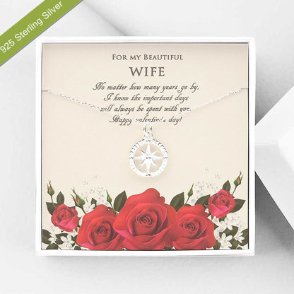 "For my Beautiful Wife" Valentine's Day Card and Compass Necklace