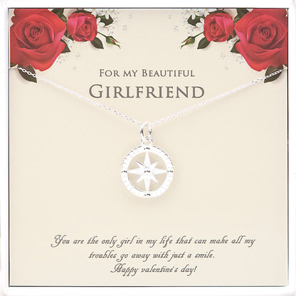 "For my Beautiful Girlfriend" Valentine's Day Card and Compass Necklace