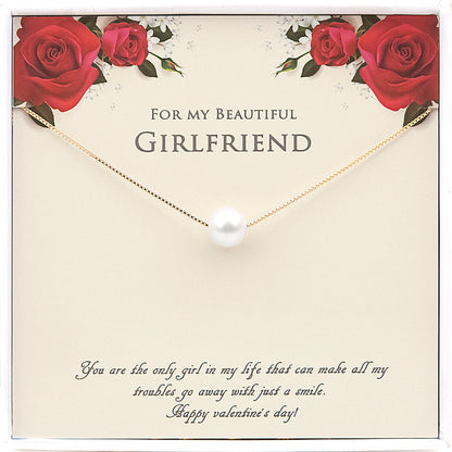 "For My Beautiful Girlfriend" Valentine's Card and Pearl Necklace