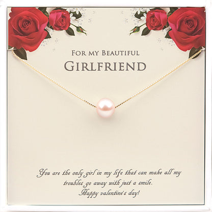 "For My Beautiful Girlfriend" Valentine's Card and Pearl Necklace