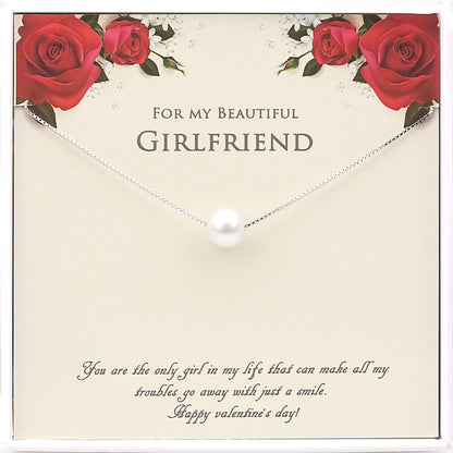 "For My Beautiful Girlfriend" Valentine's Card and Pearl Necklace