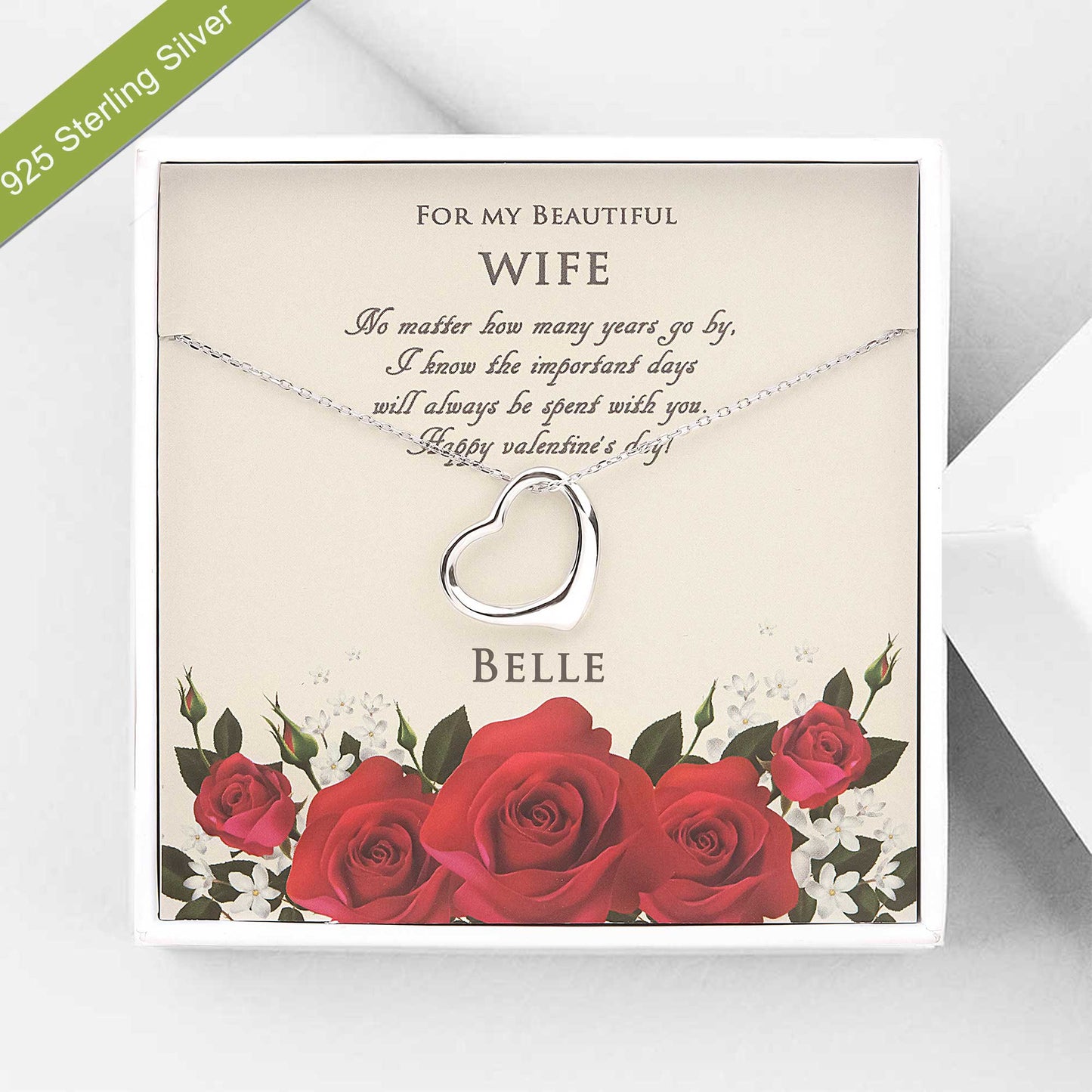 "For my Beautiful Wife" Valentine's Day and Heart Necklace