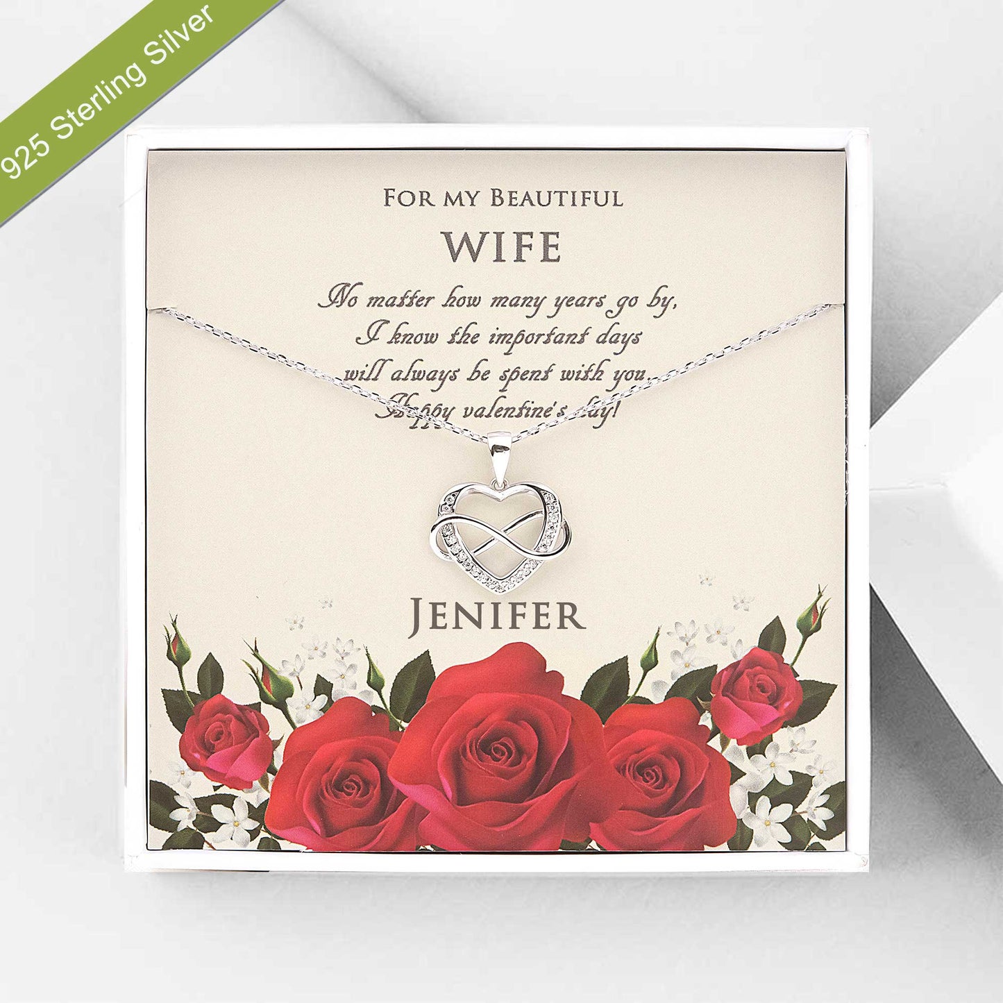 "For My Beautiful Wife" Valentine's Day Card and Infinity Heart Necklace