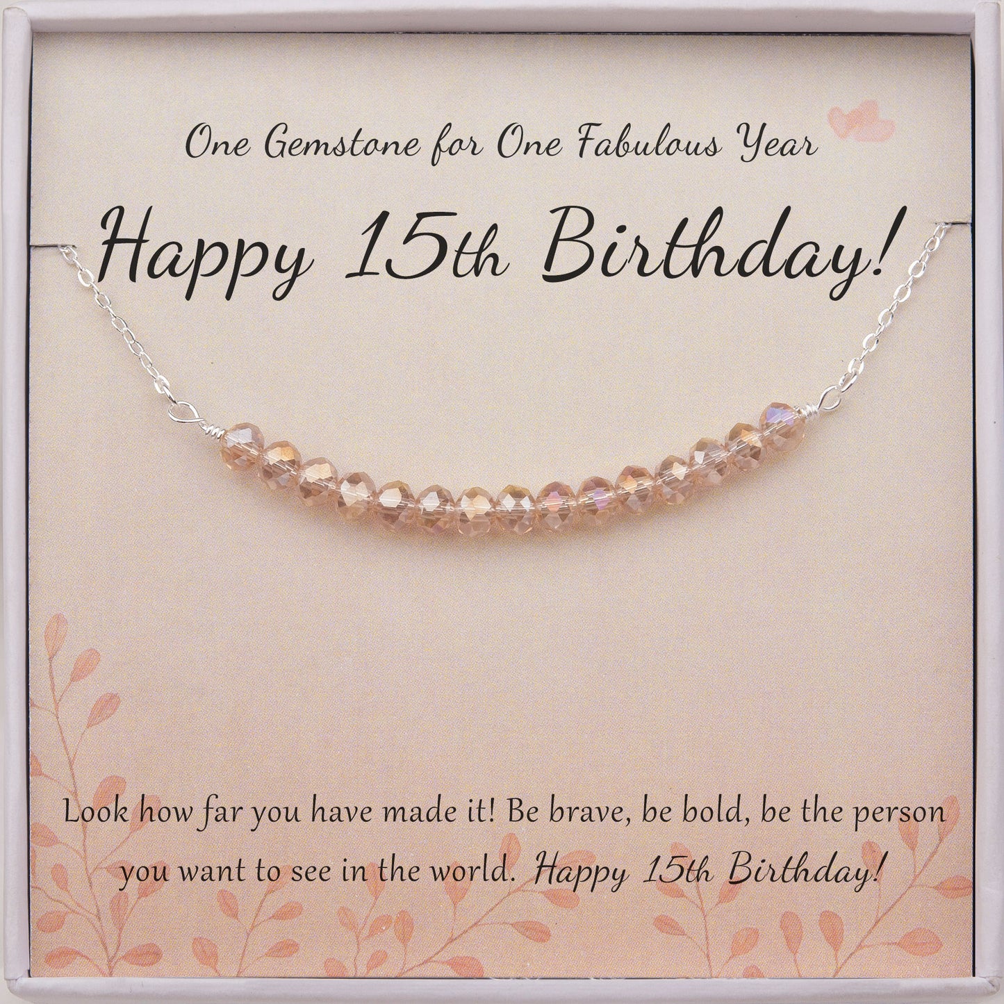 "Happy 15th Birthday" Card and Bead Necklace