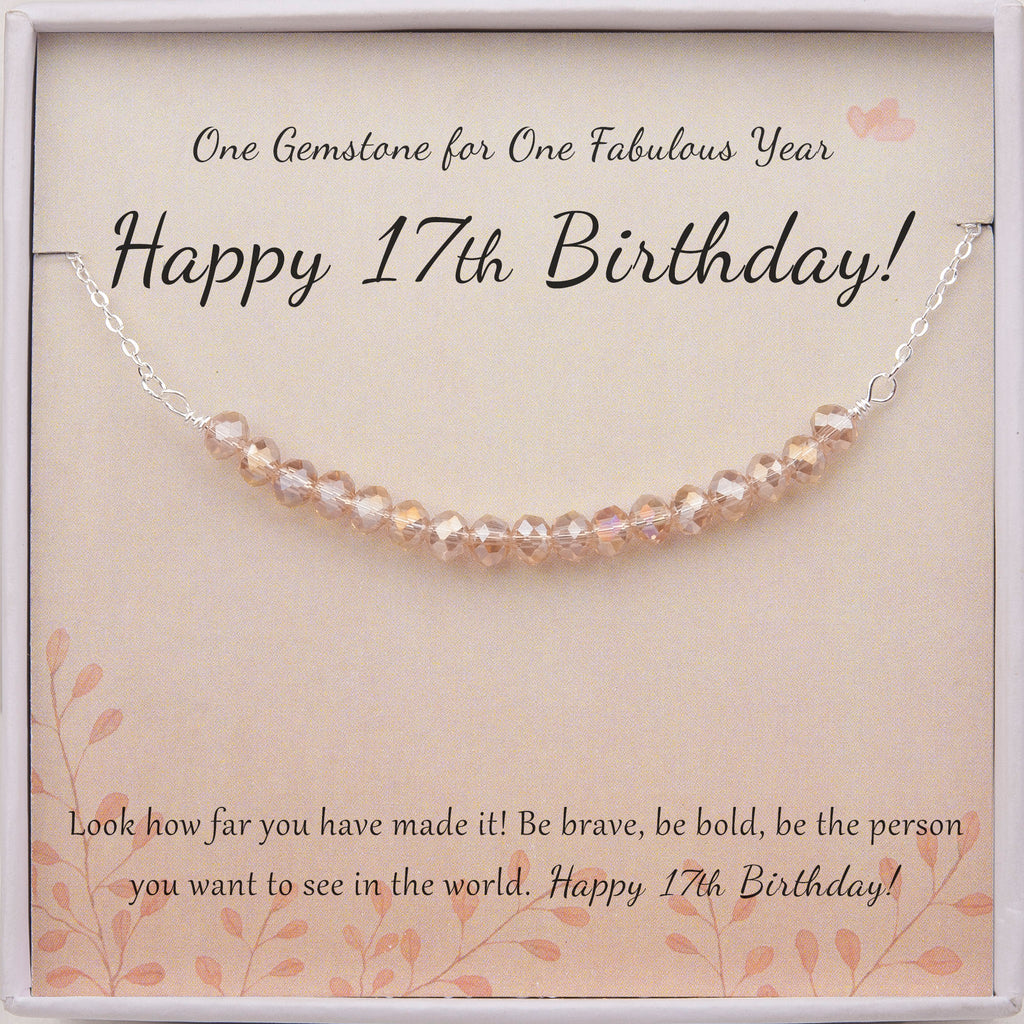"Happy 17th Birthday" Card and Sterling Silver Bead Necklace