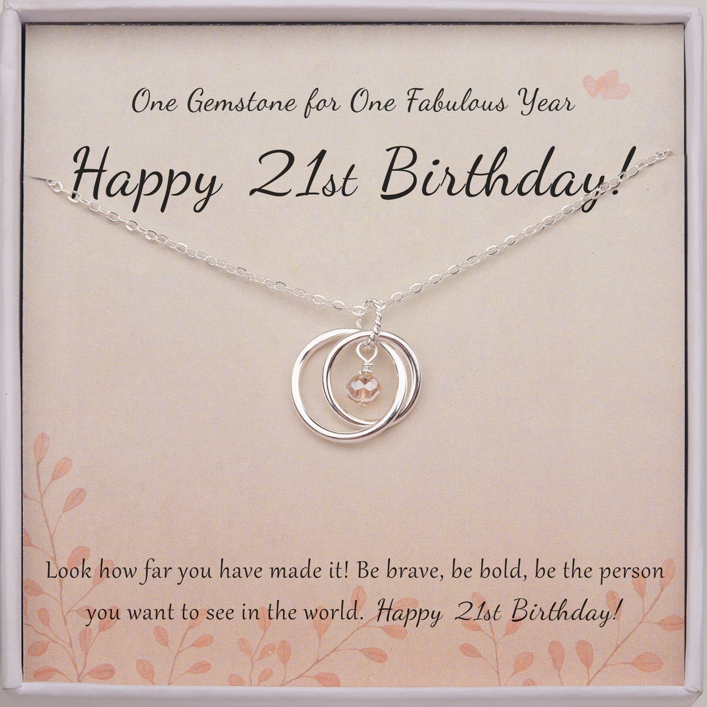 "Happy 21st Birthday" Card and Sterling Silver Bead Necklace