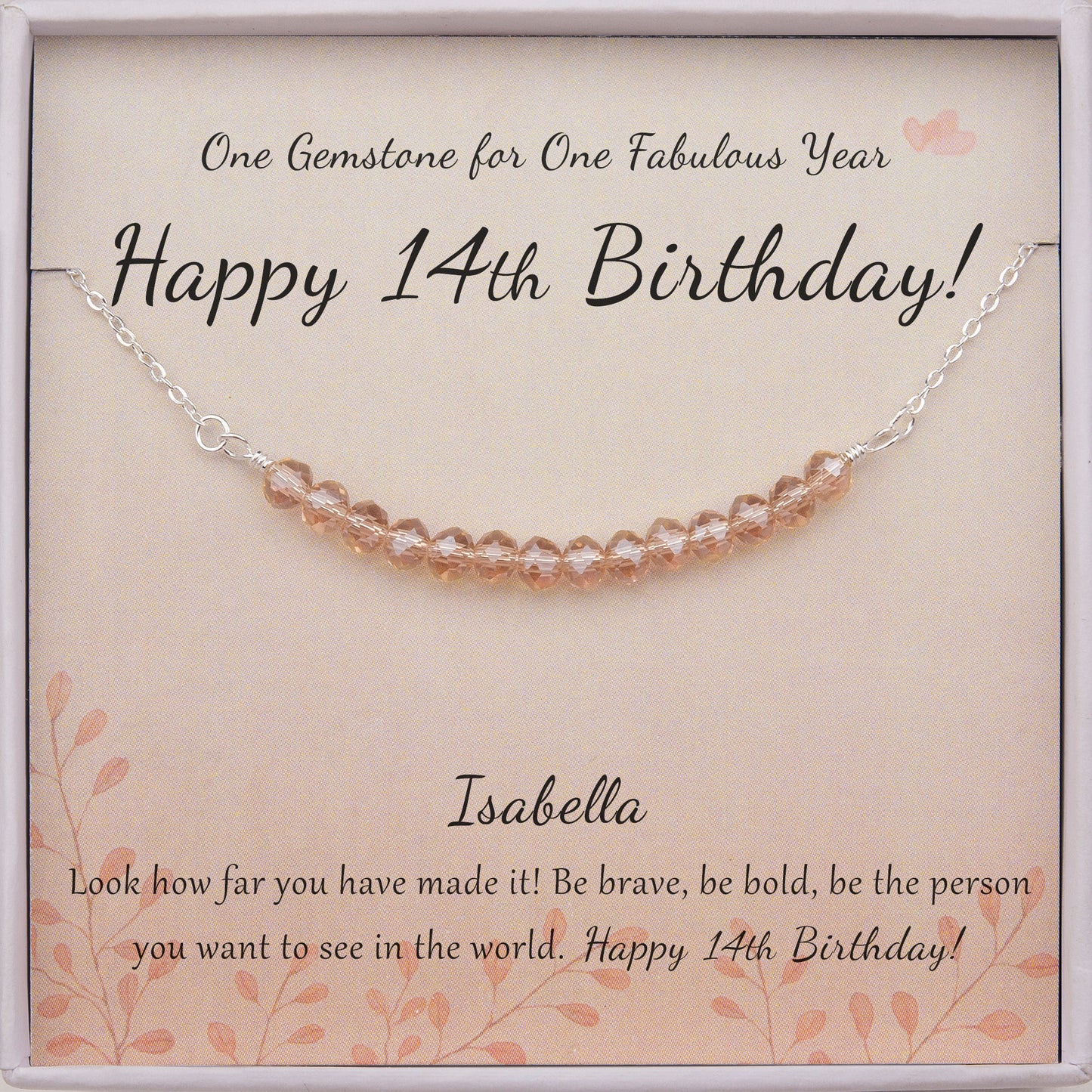 "Happy 14th Birthday" Card and Bead Necklace