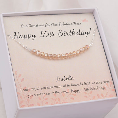 "Happy 15th Birthday" Card and Bead Necklace