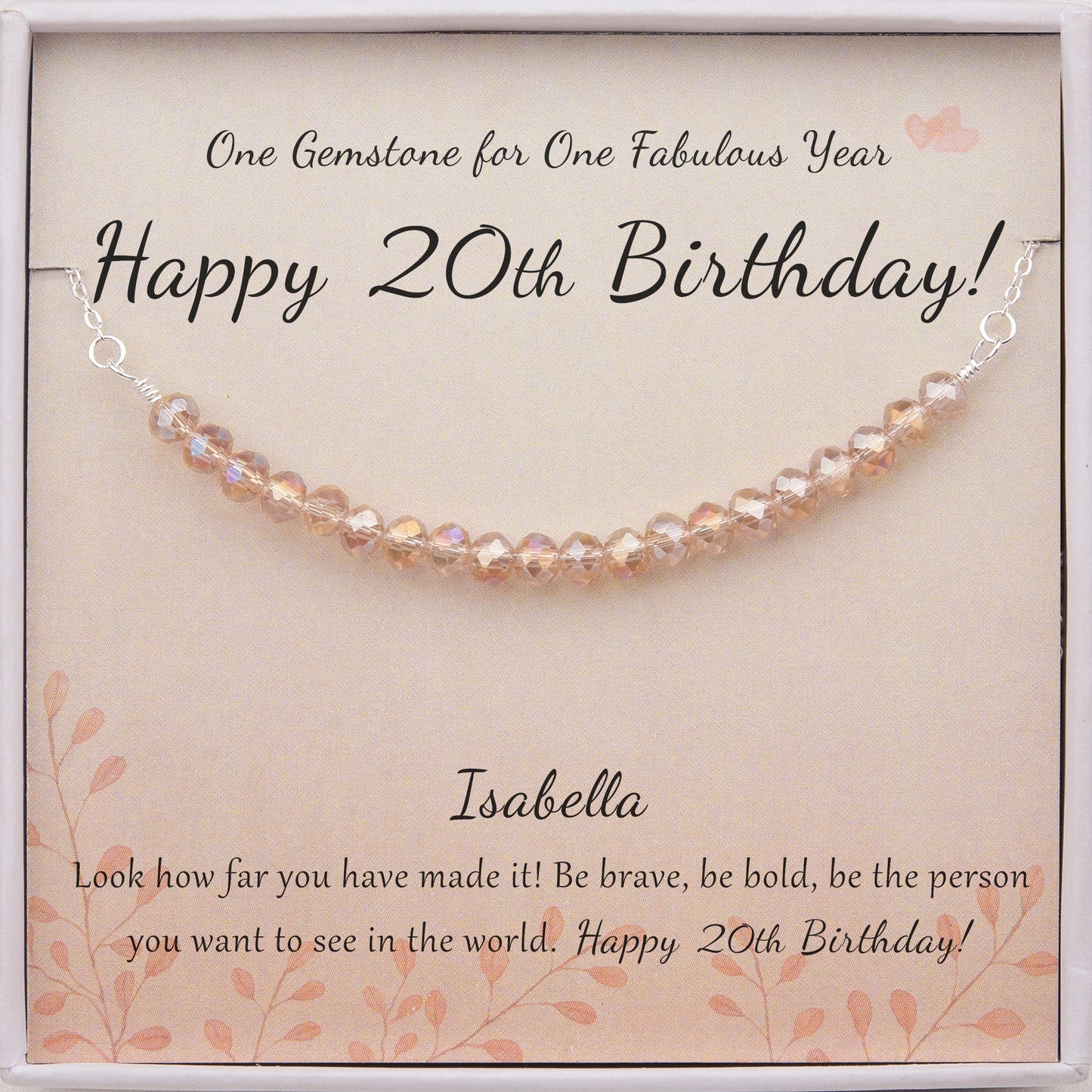 "Happy 20th Birthday" Card and Bead Necklace