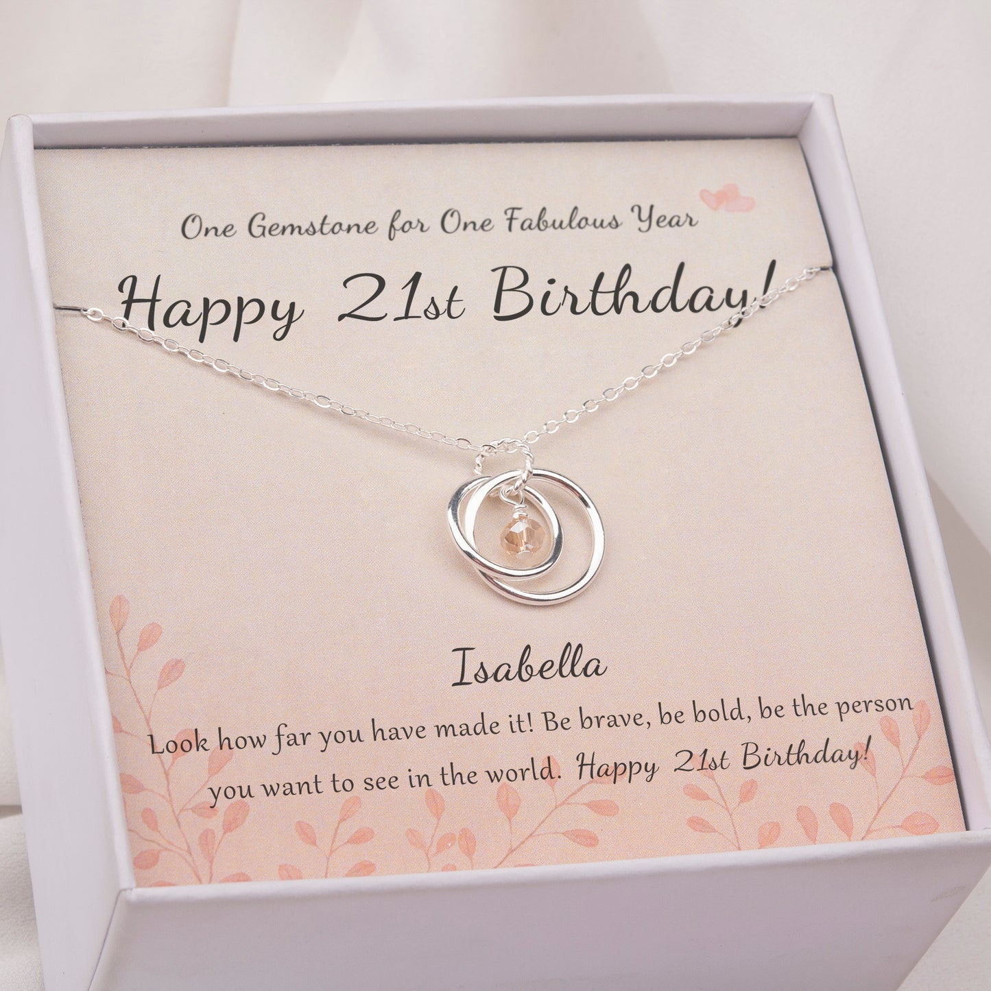 "Happy 21th Birthday" Card and Sterling Silver Bead Necklace