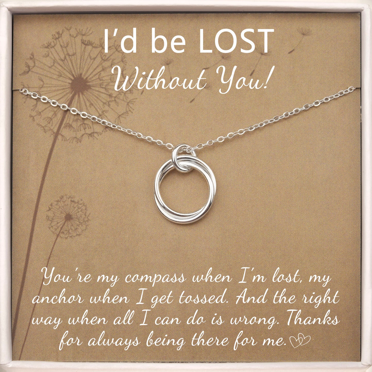 "I'd be lost without you" Card and Sterling Silver Necklace