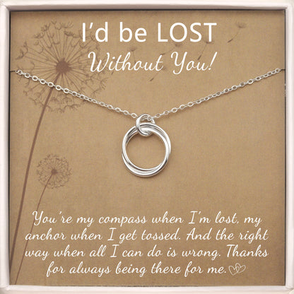 "I'd be lost without you" Card and Sterling Silver Necklace