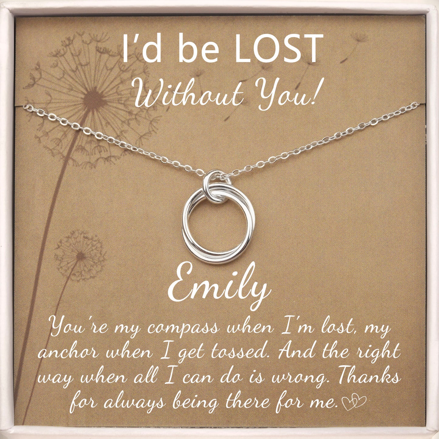 "I'd be lost without you" Card and Sterling Silver Necklace