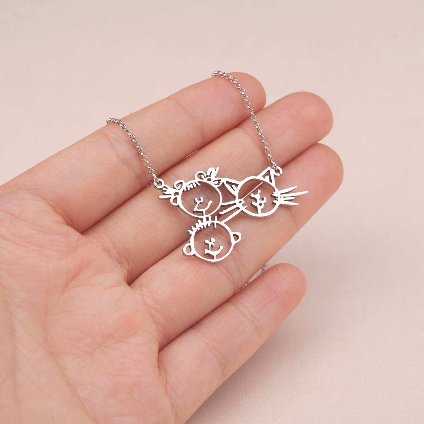 Personalized Custom 925 Sterling Silver Children Drawing Necklace