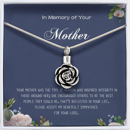 "In Loving Memory of Your Mother" Rose Memorial Necklace