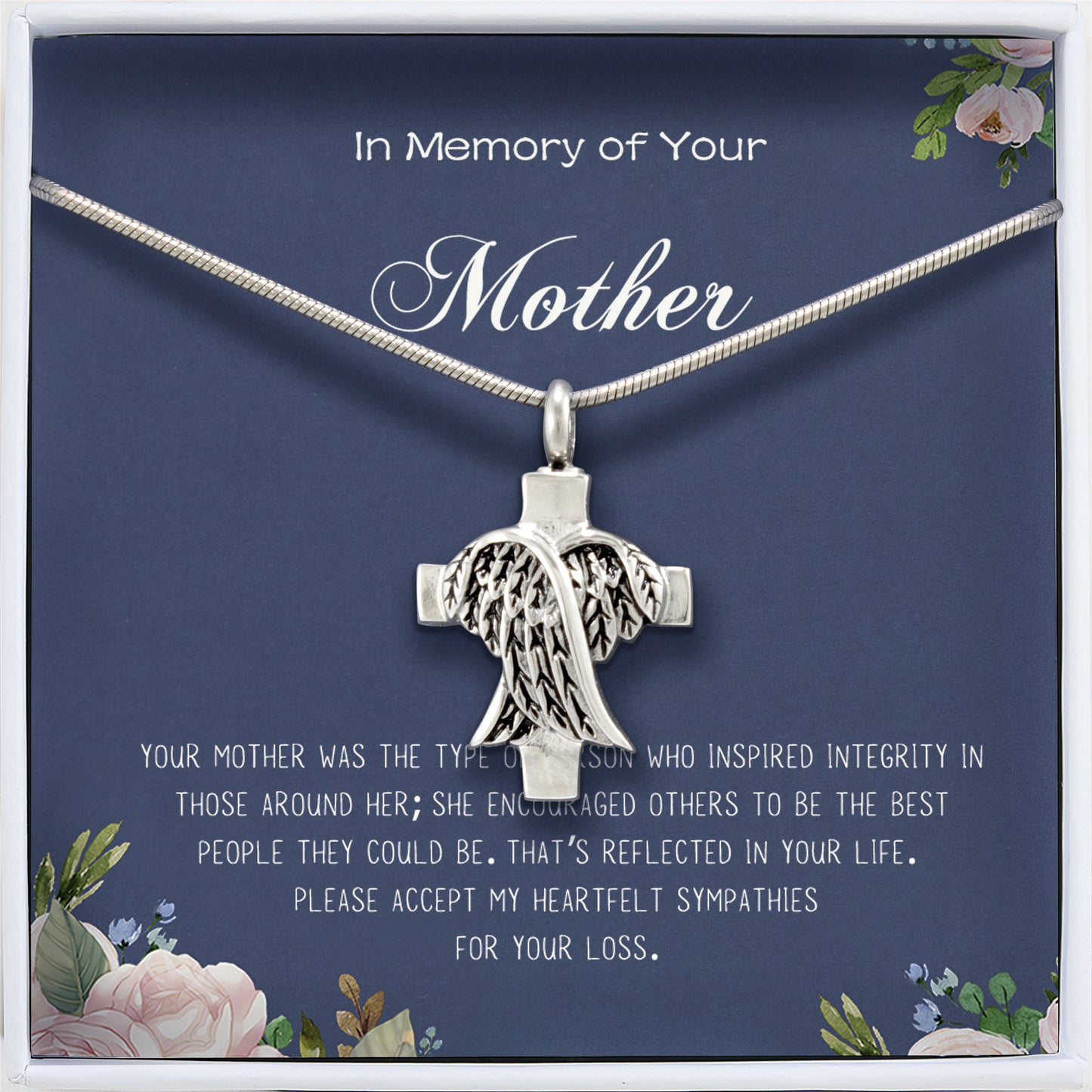 "In Memory of Your Mother Card and Angel Cross Memorial Necklace