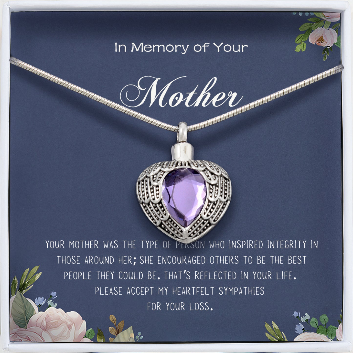 "In Memory Of Your Mother" Angel Wings Memorial Necklace