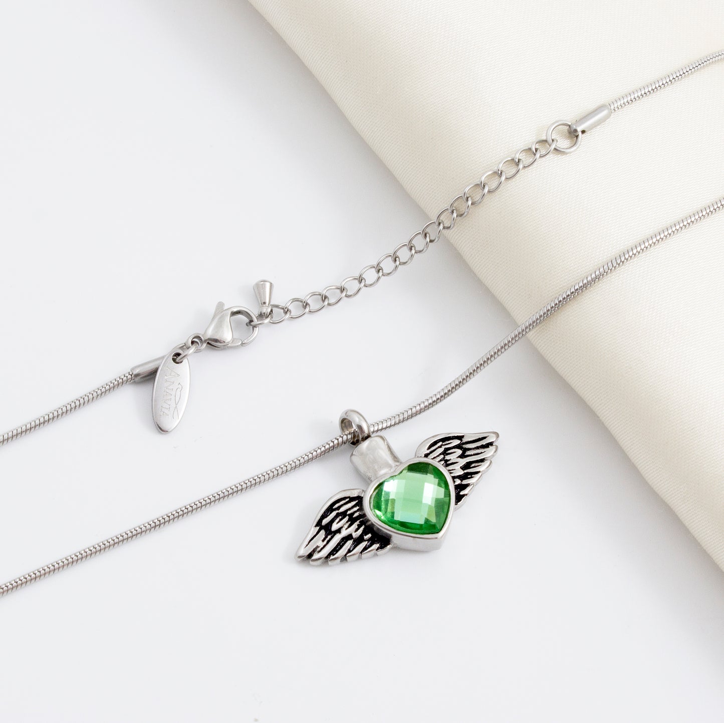 "In Memory of Your Mother" Angel Wing Crystal Heart Ashes Holder Memorial Necklace