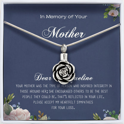 "In Loving Memory of Your Mother" Rose Memorial Necklace