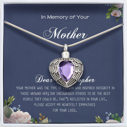 "In Memory Of Your Mother" Angel Wings Memorial Necklace