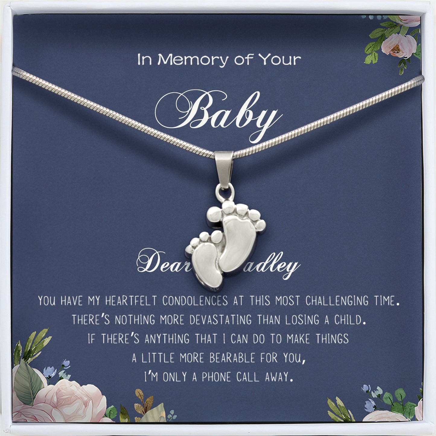 "In Memory of Your Baby" Baby Foot Memorial Necklace