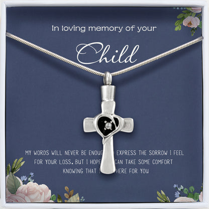 "In Love Memory of your Child" Heart Cross Memorial Necklace