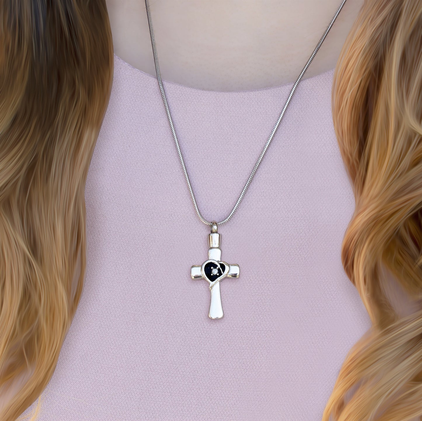 "In Love Memory of your Child" Heart Cross Memorial Necklace