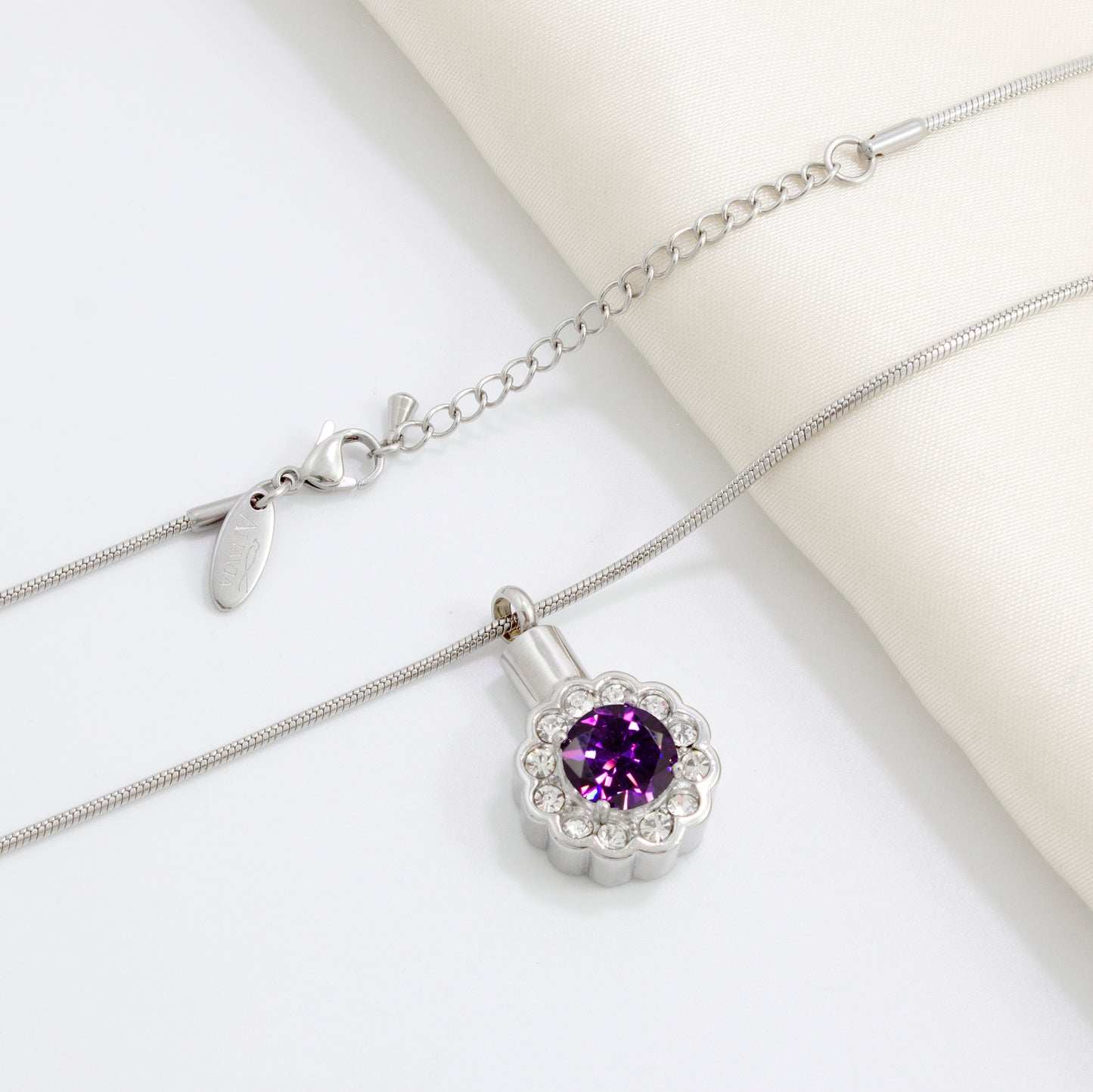 "In Loving Memory of Your Child" Card and  Purple Crystal Flower Memorial Necklace