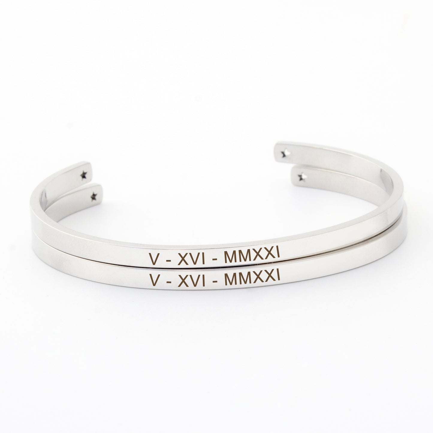 Two Personalized Cuff Bracelets Set, Custom Engraved Name Mantra Quote Any, Stainless Steel Stack Cuff Bracelet for Her