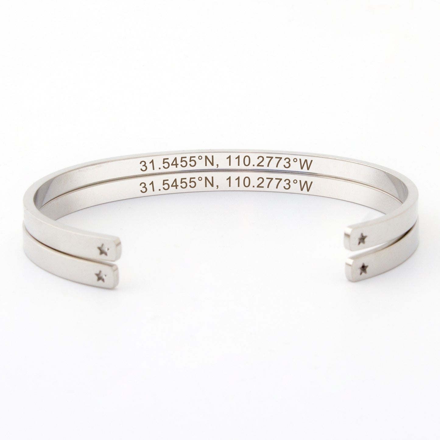 Two Personalized Cuff Bracelets Set, Custom Engraved Name Mantra Quote Any, Stainless Steel Stack Cuff Bracelet for Her