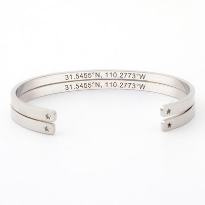 Two Personalized Cuff Bracelets Set, Custom Engraved Name Mantra Quote Any, Stainless Steel Stack Cuff Bracelet for Her