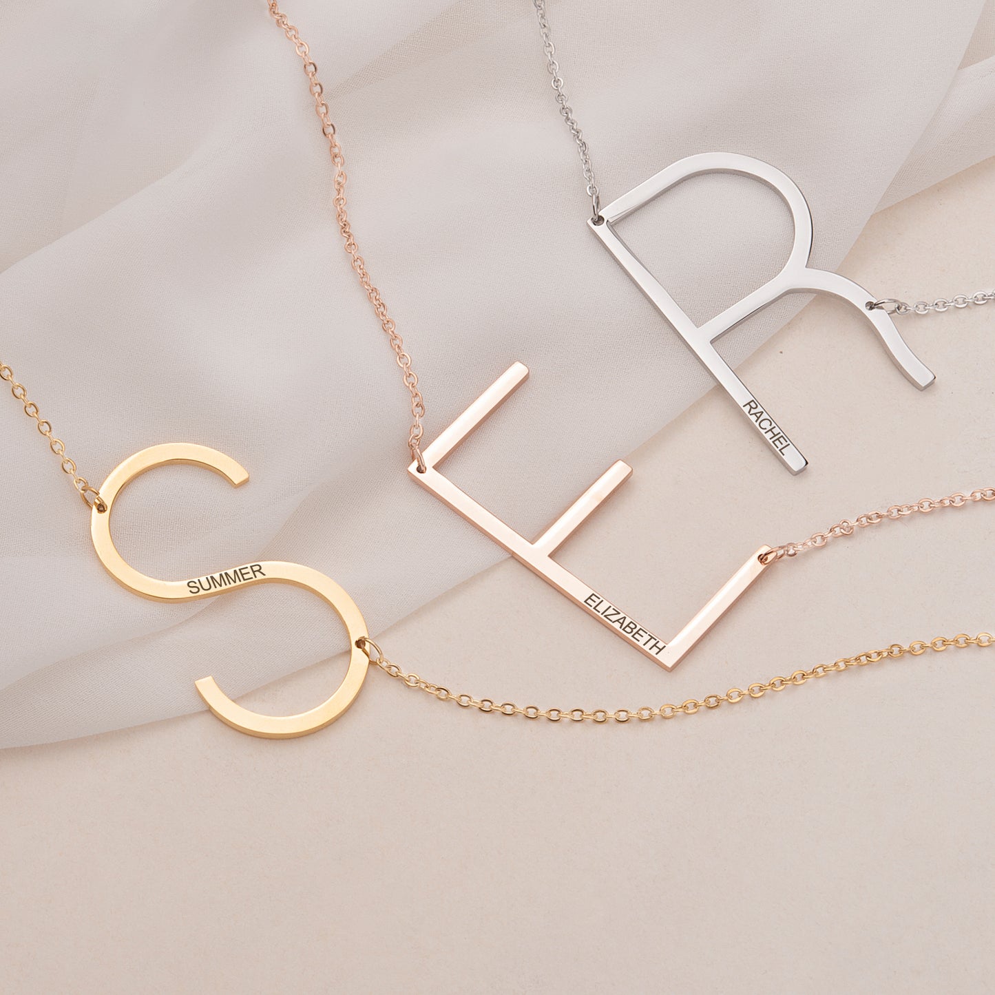 Script Name Pendant Chain Necklace, Z Initial Letter Personalized Necklaces for Men Women, Stainless Steel Silver Initial Name Necklace