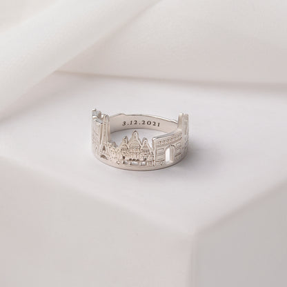 925 Sterling Silver Custom Long Distance Cityscape Ring