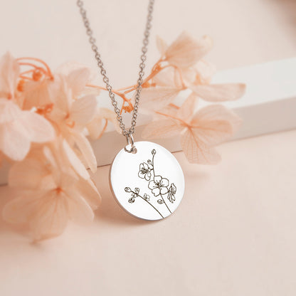 Personalized Birth Flower Necklace Disk Charm Necklace Personalized Gift for Mother Girlfriend Birthday Gift Jewelry