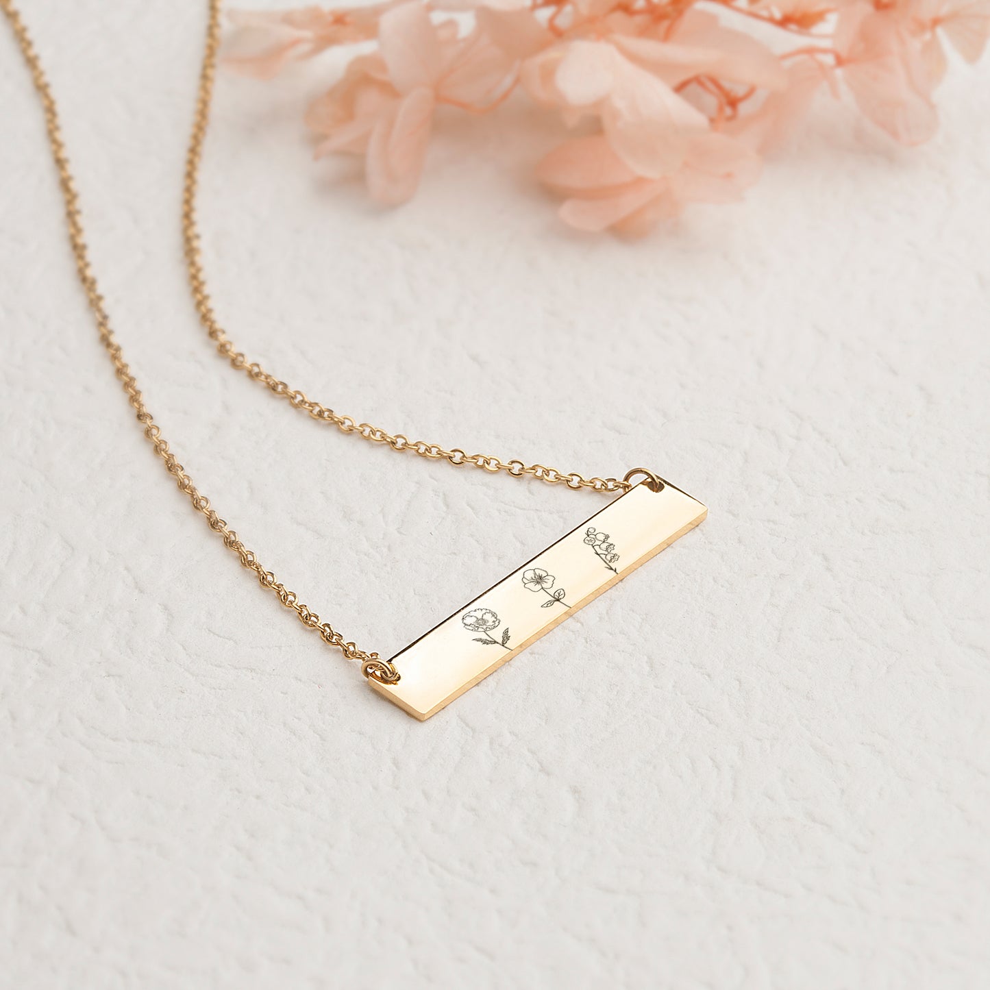 Birth Flower Bar Necklace