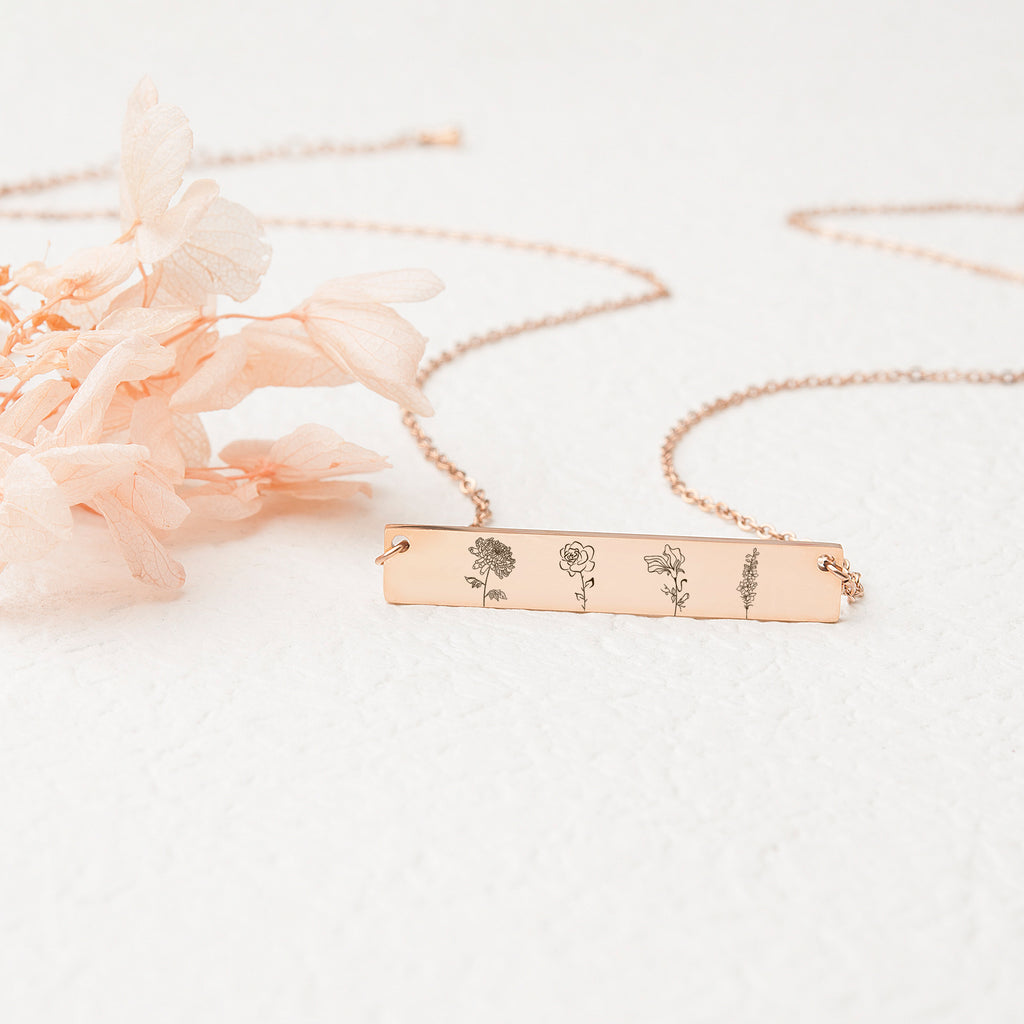 Birth Flower Bar Necklace