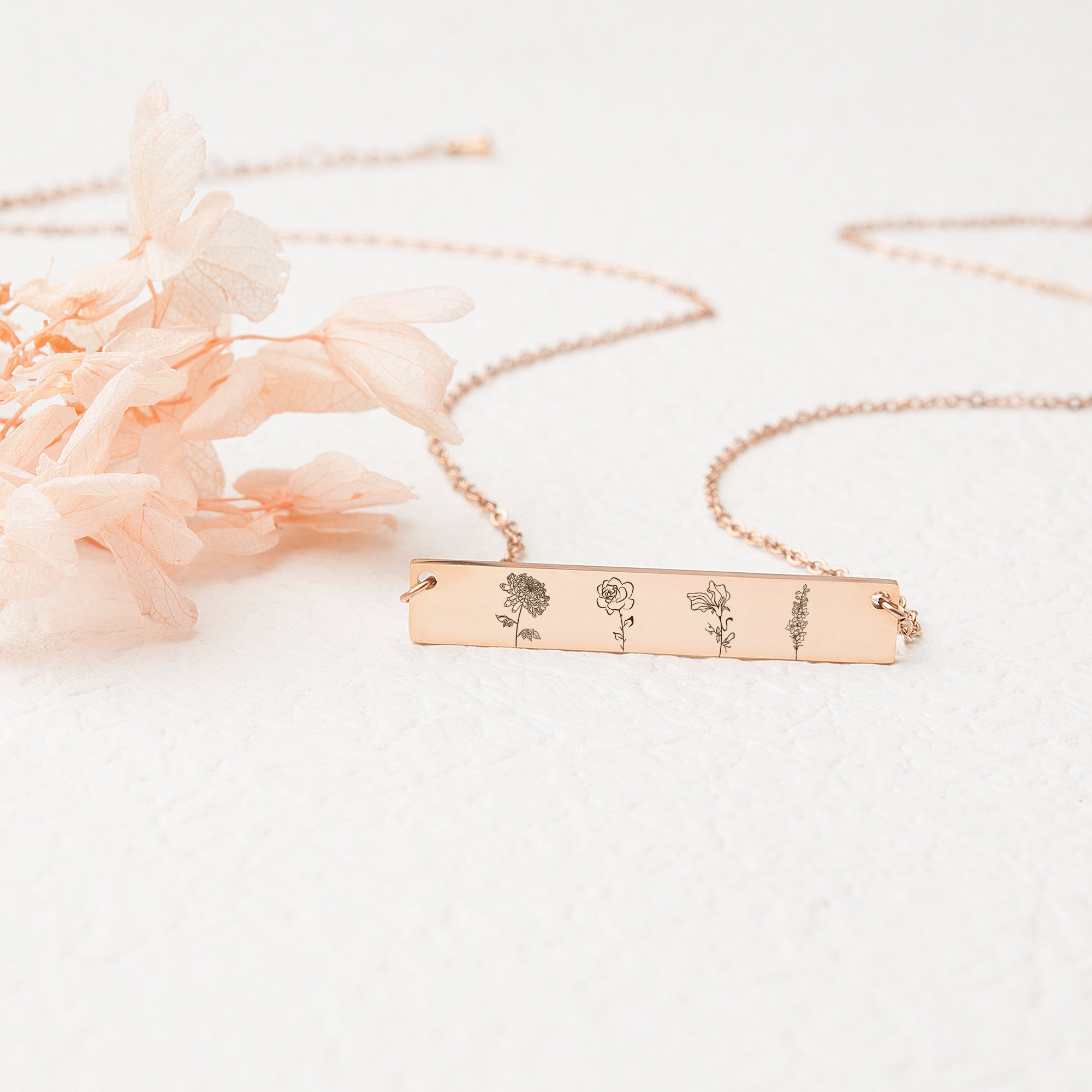 Birth Flower Bar Necklace