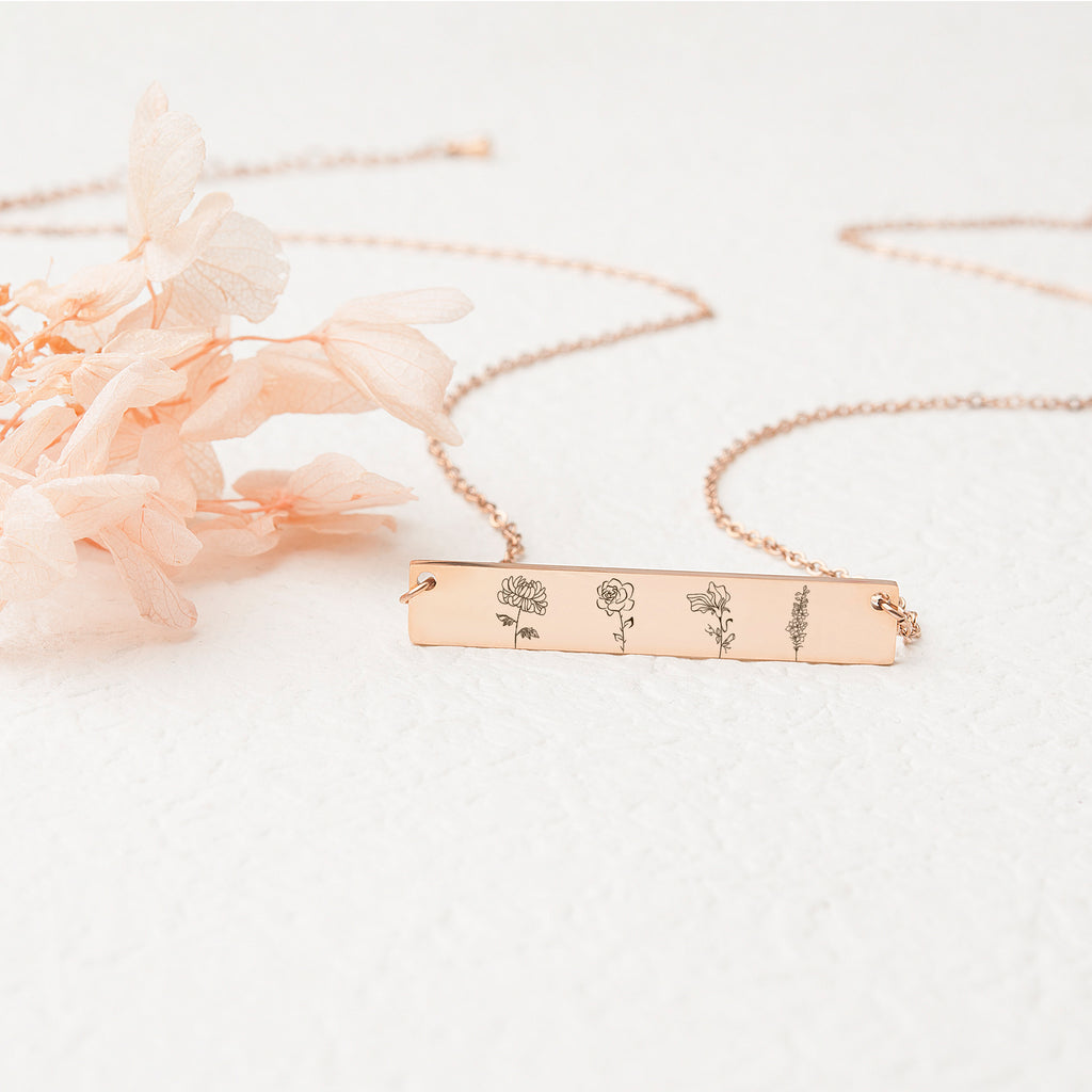 Birth Flower Bar Necklace