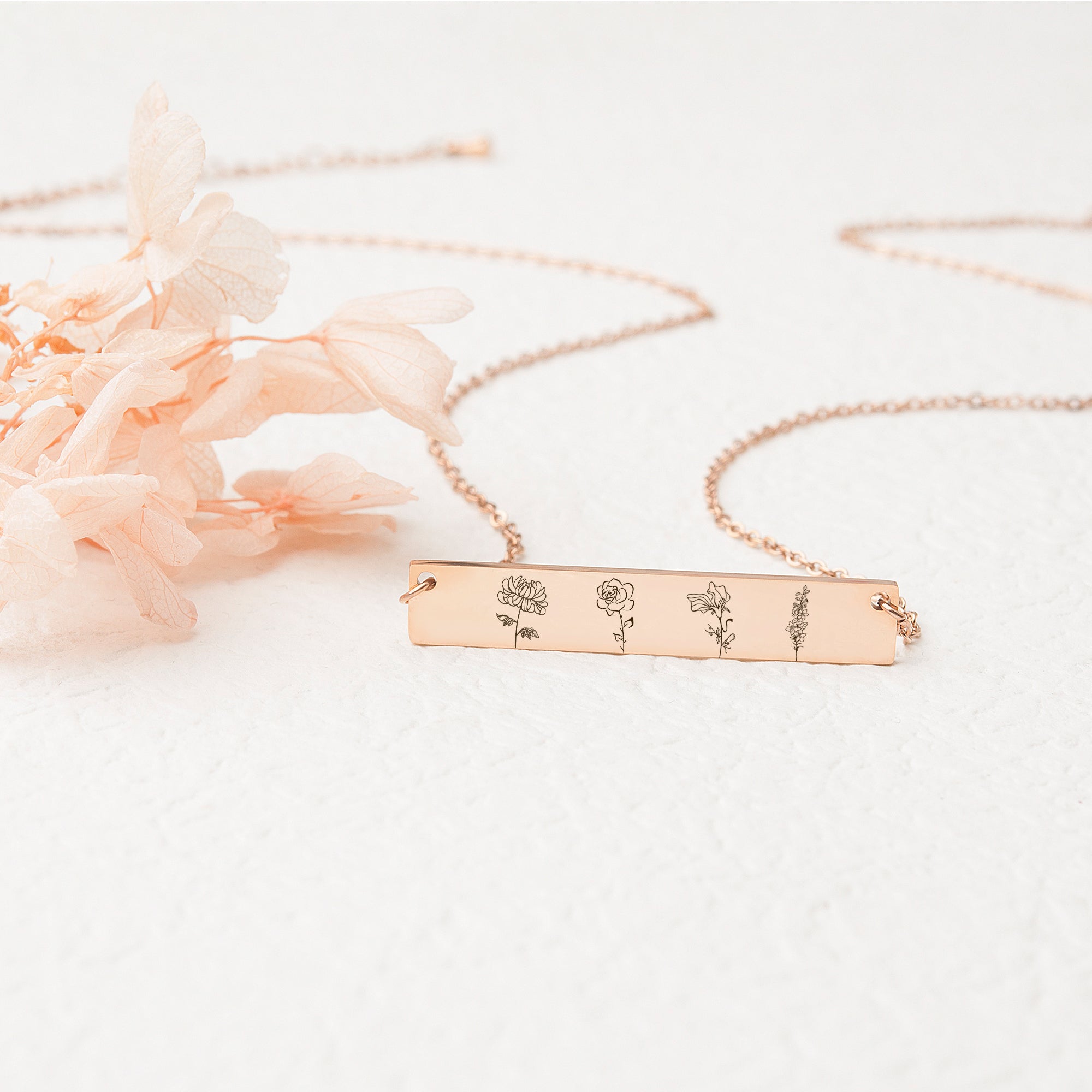 Birth Flower Bar Necklace