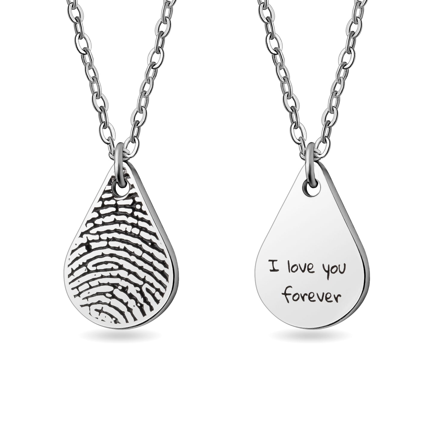 Custom Actual Fingerprint Teardrop Memorial Necklace