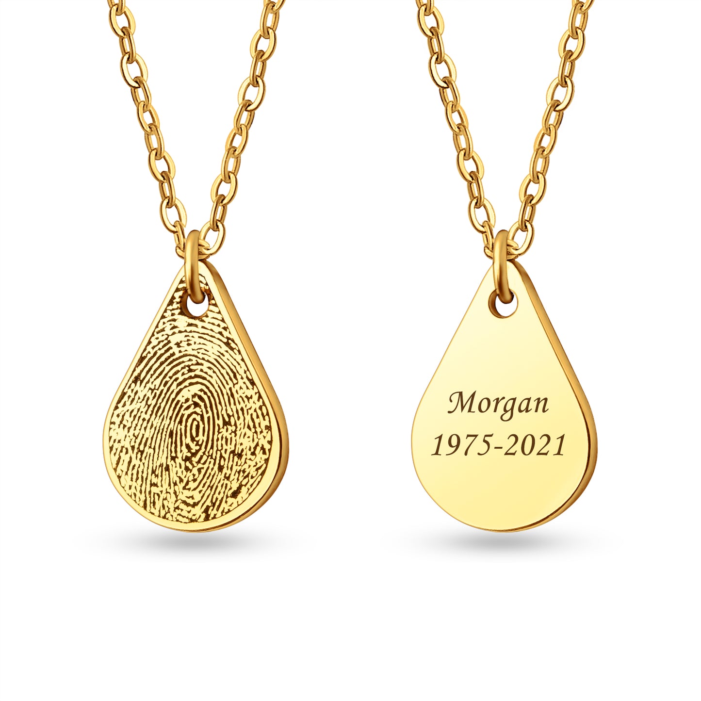 Custom Actual Fingerprint Teardrop Memorial Necklace