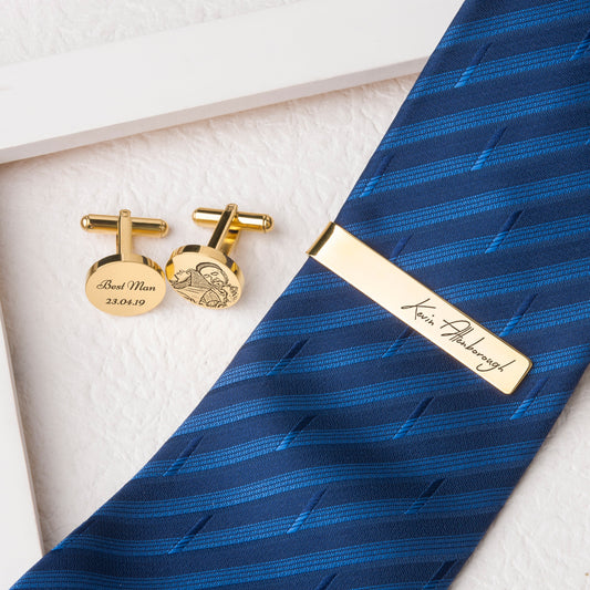 Personalized Picture and Text Cuff Link and Tie Clip Wedding Groomsmen Gift