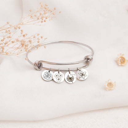 Birth Flower Charm Adjustable Bracelet