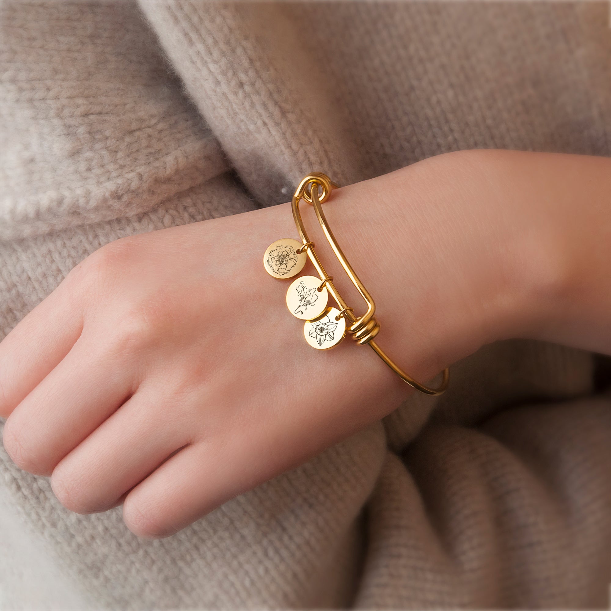 Birth Flower Charm Adjustable Bracelet