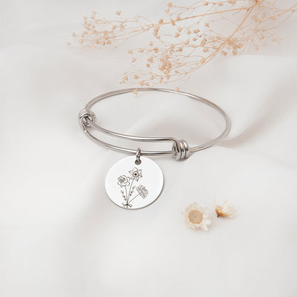 Custom Birth Flower Bouquet Birth Flower Charm Adjustable Bracelet